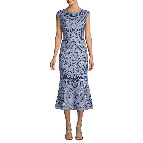 NWOT JS Collections Soutache Midi Dress Navy Sky - Picture 1 of 14